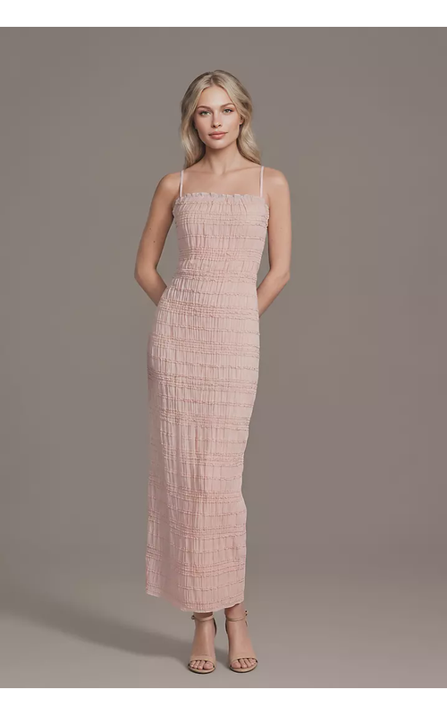 Micro Ruffle Ankle-Length Spaghetti Strap Sheath