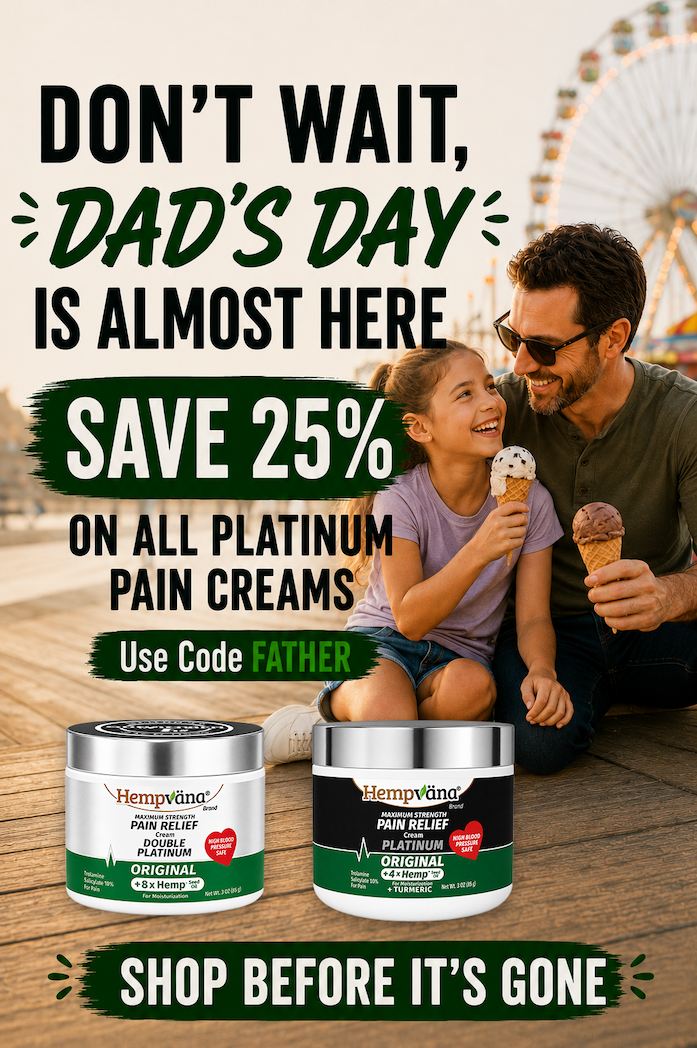 DON'T WAIT, DAD'S DAY IS ALMOST HERE SAVE 25% ON ALL PLATINUM PAIN CREAMS