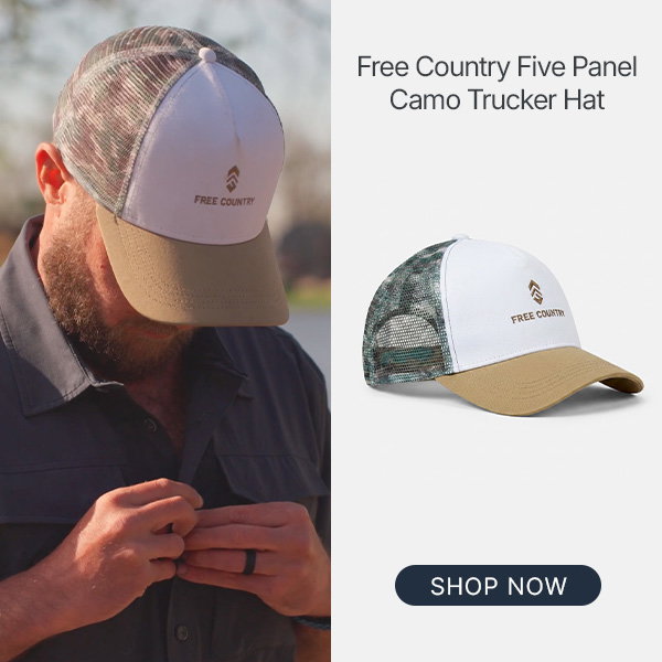 free country five panel camo trucker hat