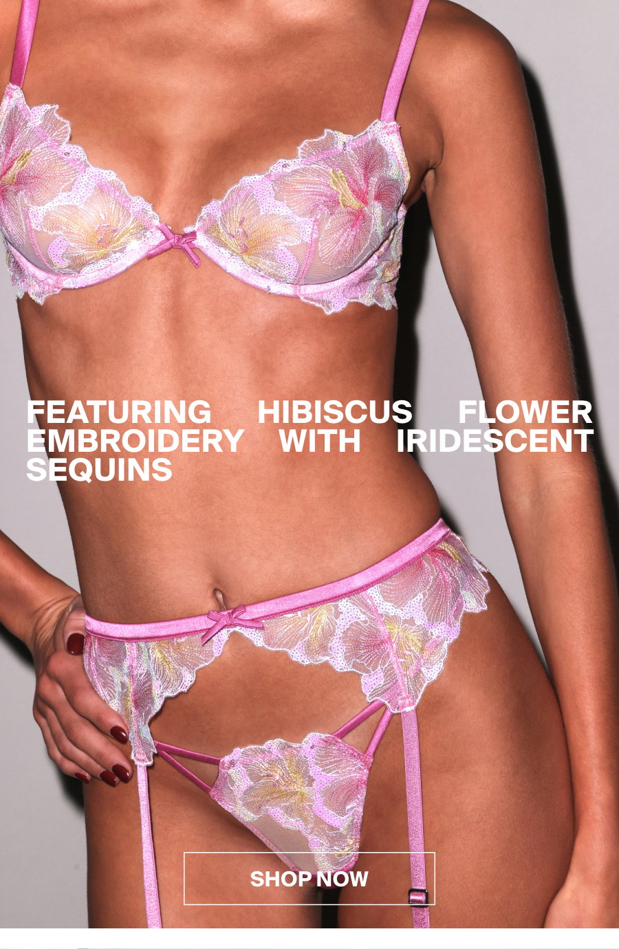Featuring Hibiscus Flower Embroidery With Iridescent Sequins