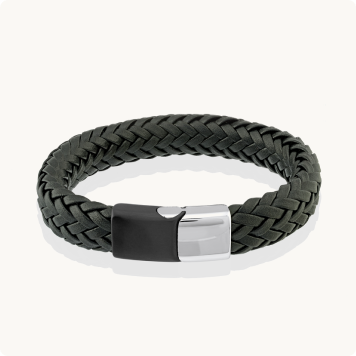 Sideways Clasp Leather Bracelet in Black Sterling Silver