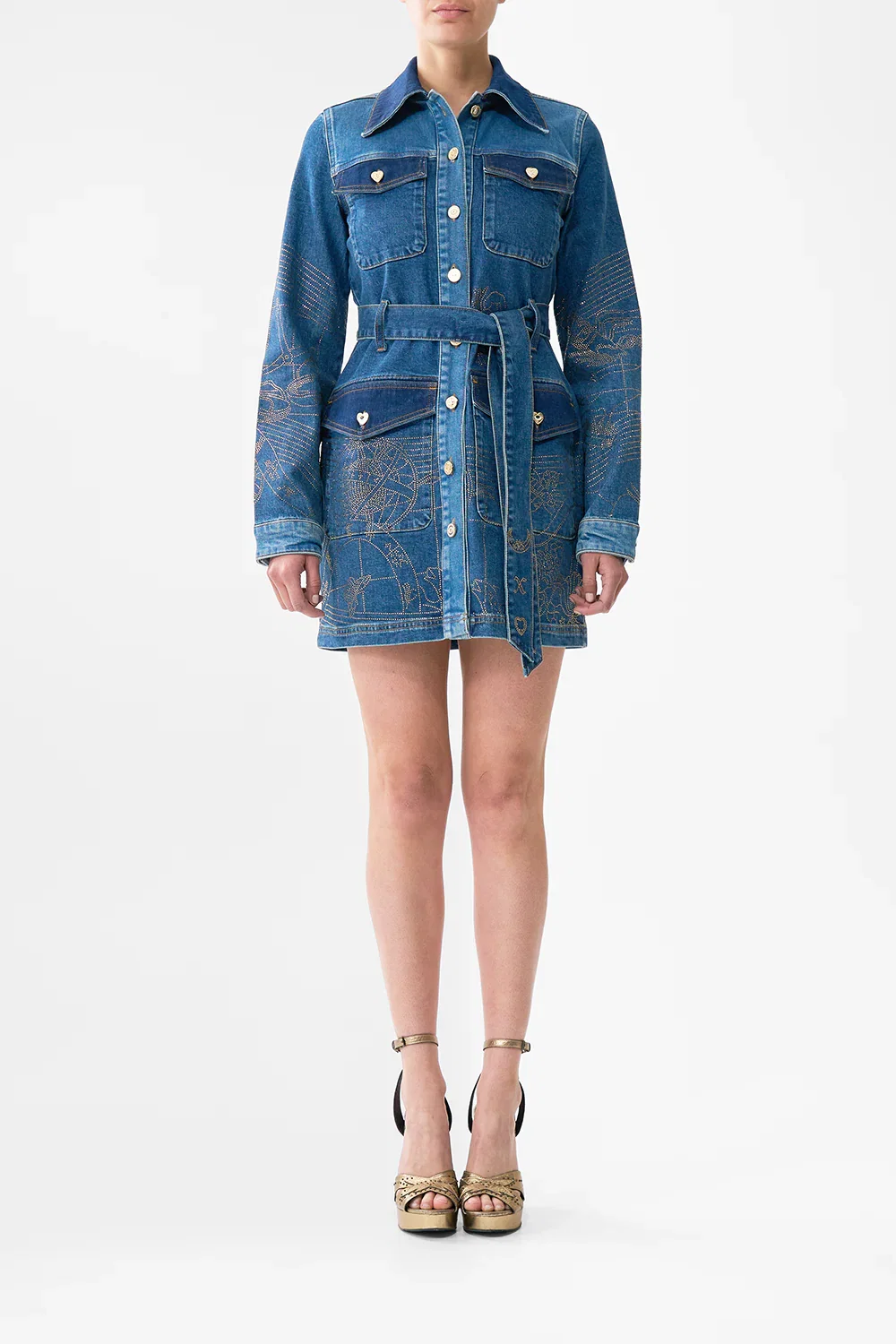 Image of JENNA ZODIAC ZONE BELTED MINI DRESS DENIM
