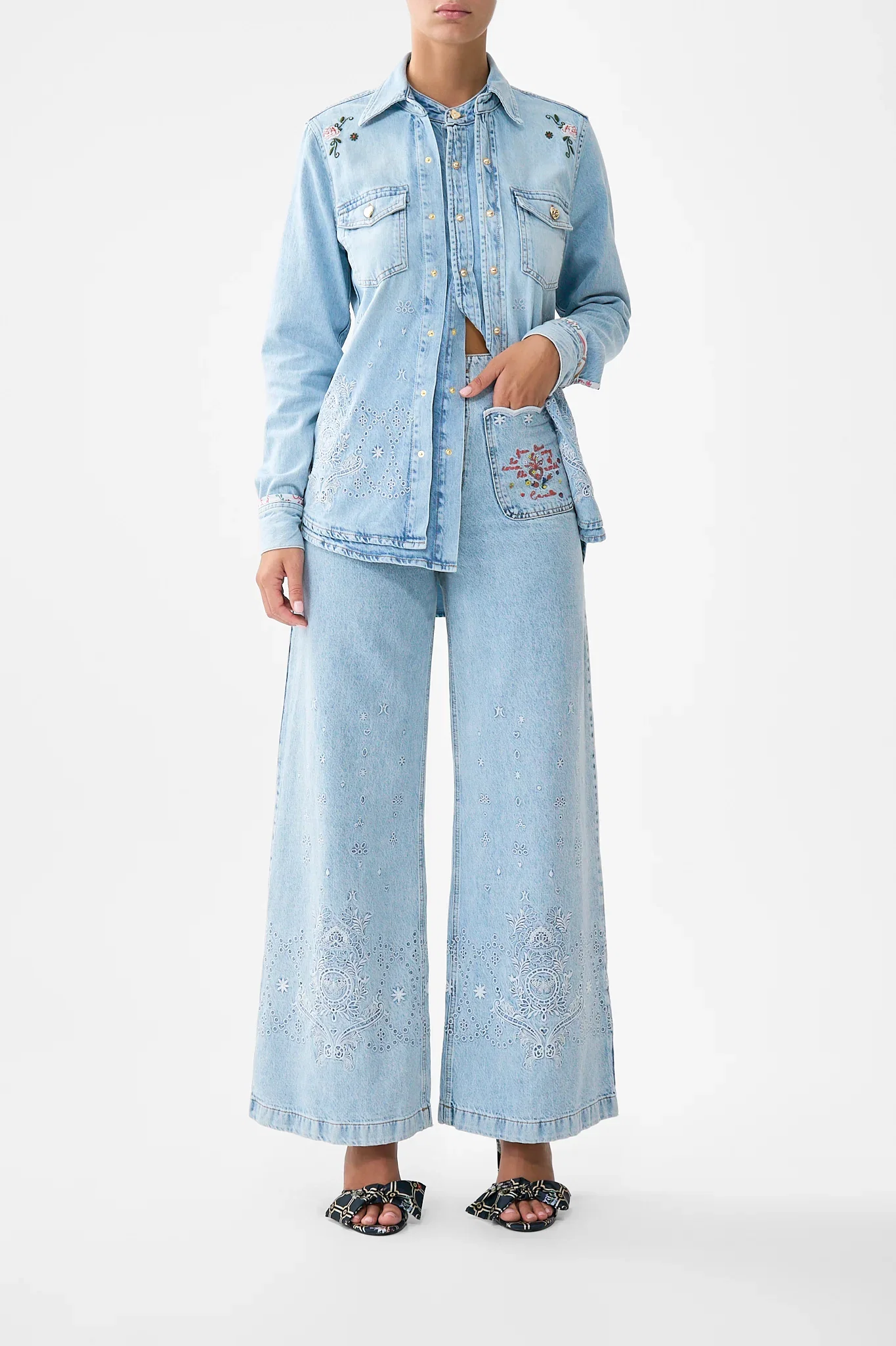 Image of LUNA KITSCH STITCH HIGH RISE WIDE LEG JEAN DENIM