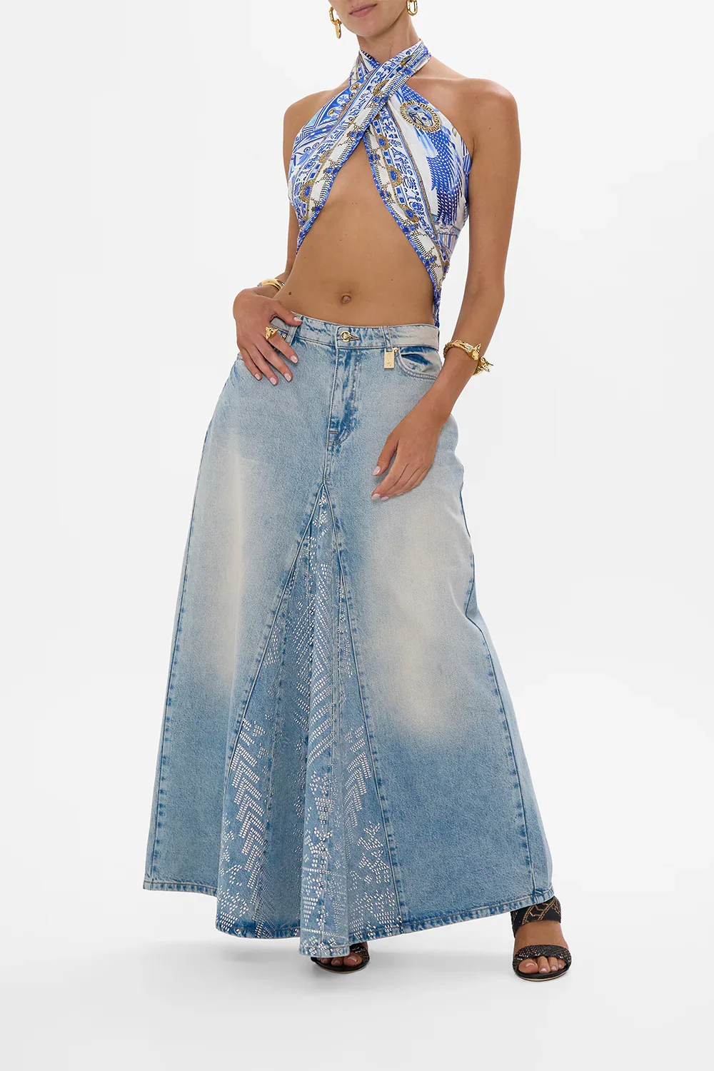Image of ALIKA OASIS ODYSSEY A-LINE MAXI SKIRT DENIM
