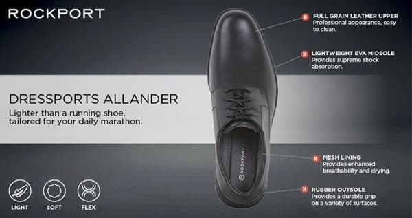 Rockport Allander Mens Leather Lighweight Comfortable Wide Fit Shoes
