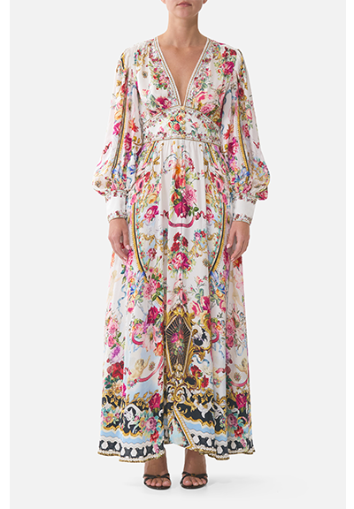 SHAPED WAISTBAND DRESS WITH GATHERED SLEEVES | TORERO LIBERTINE