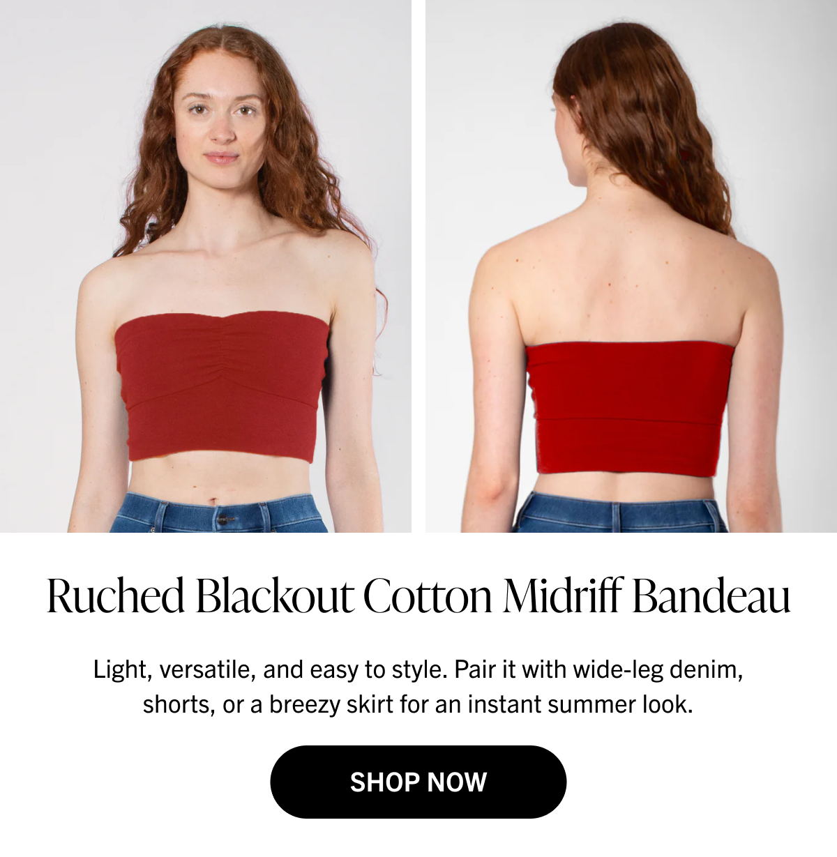 Ruched Blackout Cotton Midriff Bandeau
