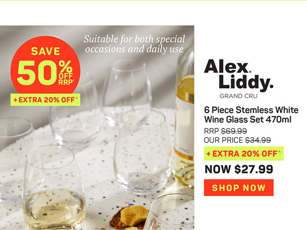 Alex Liddy Grand Cru 6 Piece Stemless White Wine Glass Set 470ml