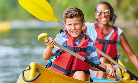 Teens canoing