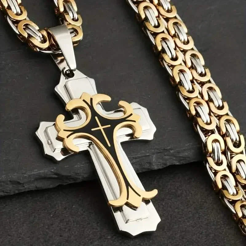 Image of Vintage-Inspired Men's Flat Handmade Cross Pendant Necklace