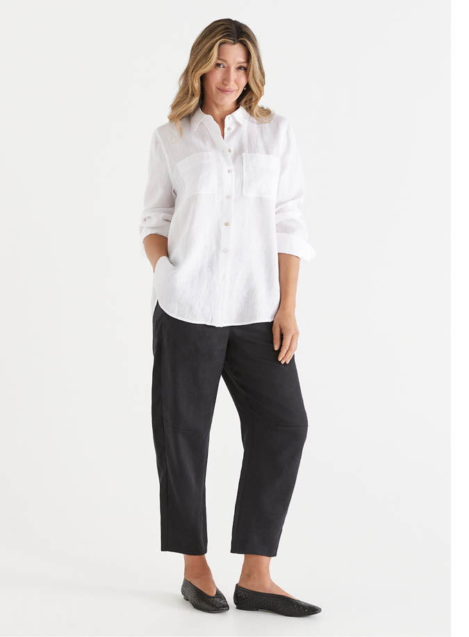 Linen Barrel Pant in Black