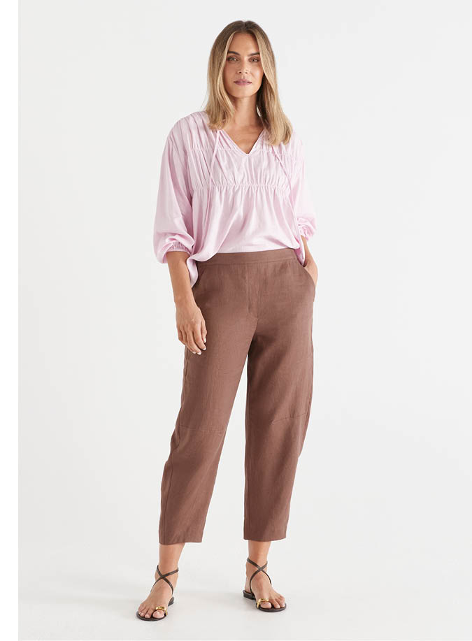 Linen Barrel Pant in Cacao