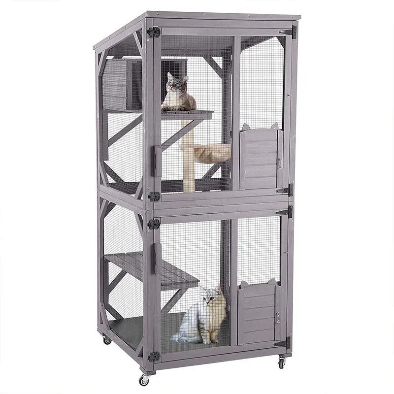 Aivituvin Outdoor Cat Catio AIR22, Cat House for 2–3 Cats, Connects to Window or Cat Door