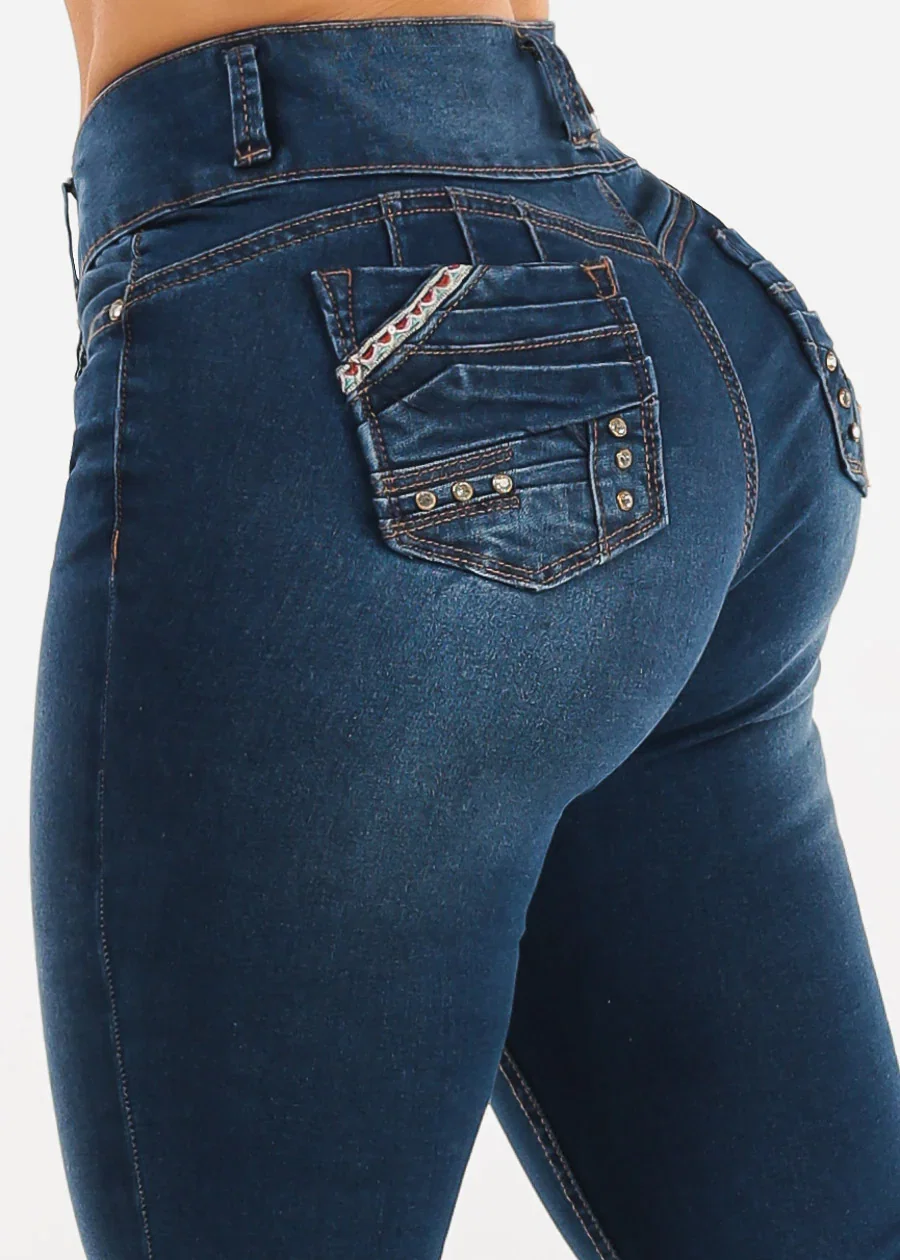 Image of Butt Lift High Waist Stretch Skinny Jeans Dark Wash