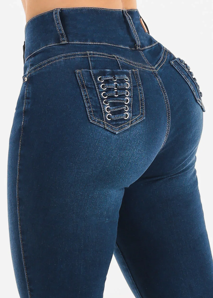 Image of Butt Lift High Waist Stretch Skinny Jeans Dark Wash