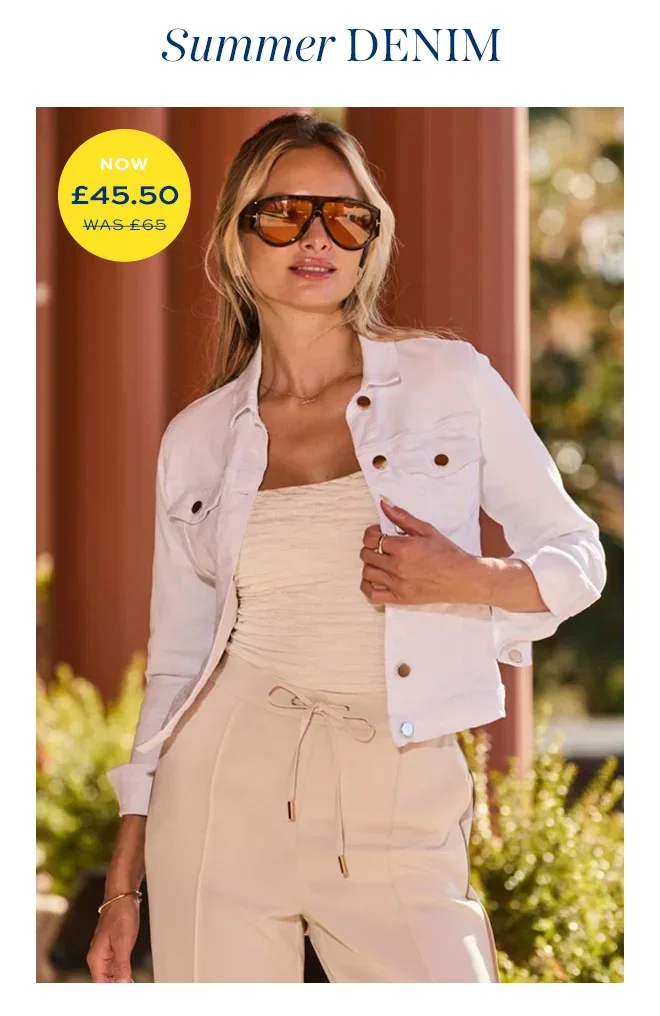 White Denim Jacket With Silver Button Detail