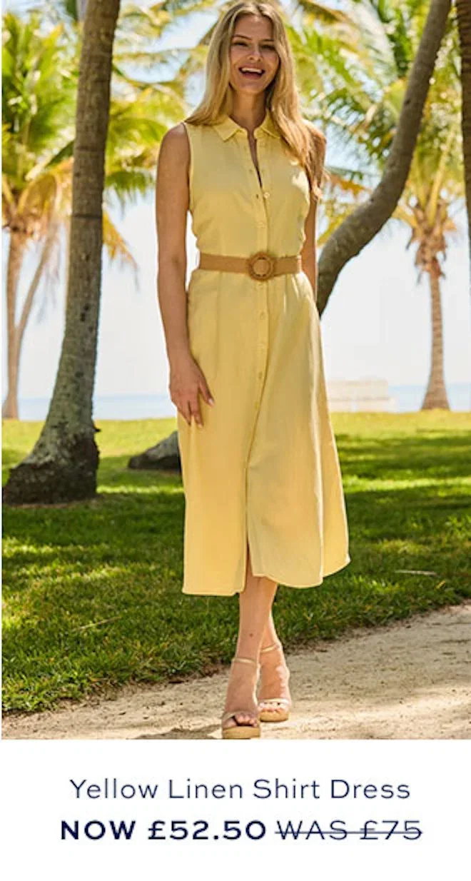 Lemon Yellow Linen Blend Rattan Belted Shirt Dress