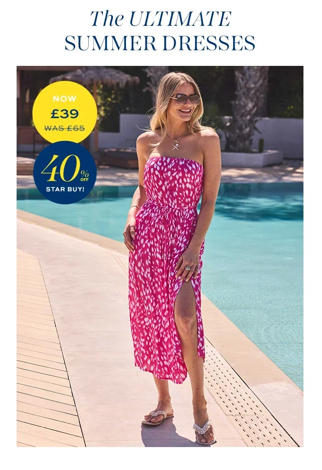 Pink & White Fleck Print Bandeau Midi Dress
