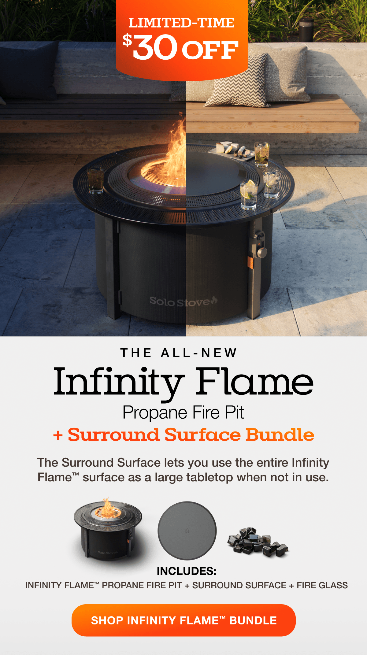 Infinity Flame Propane Fire Pit + Surround Surface