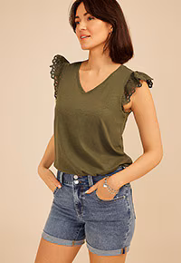Model wearing maurices clothing.