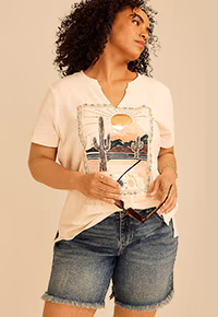 Model wearing maurices clothing.