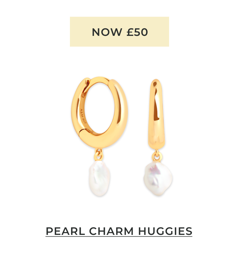 Pearl Charm Huggies in Gold