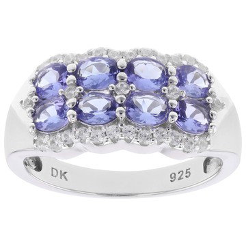 Blue Tanzanite with White Zircon Rhodium Over Sterling Silver Ring 1.21ctw