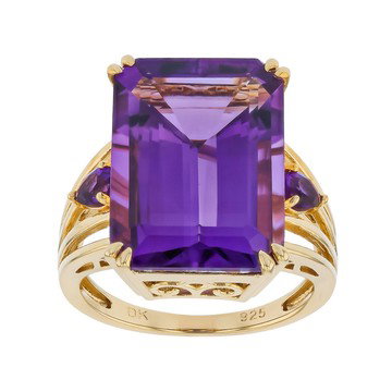 Canela Amethyst With African Amethyst 18k Yellow Gold Over Sterling Silver Ring 13.01ctw