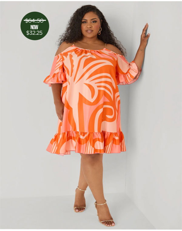 Cold Shoulder Tropical Print Dress