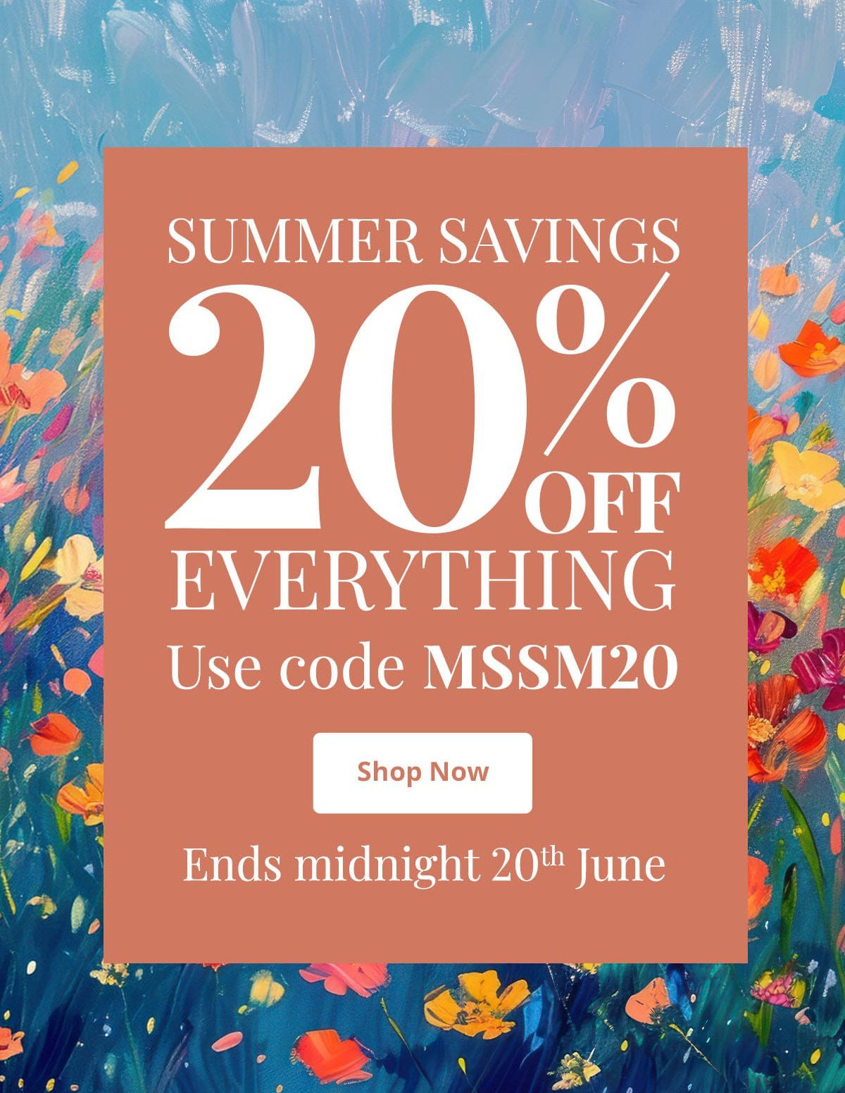  Summer Savings | 20% Off Everything with code MSSM20 | Shop Now | Ends midnight 20th June