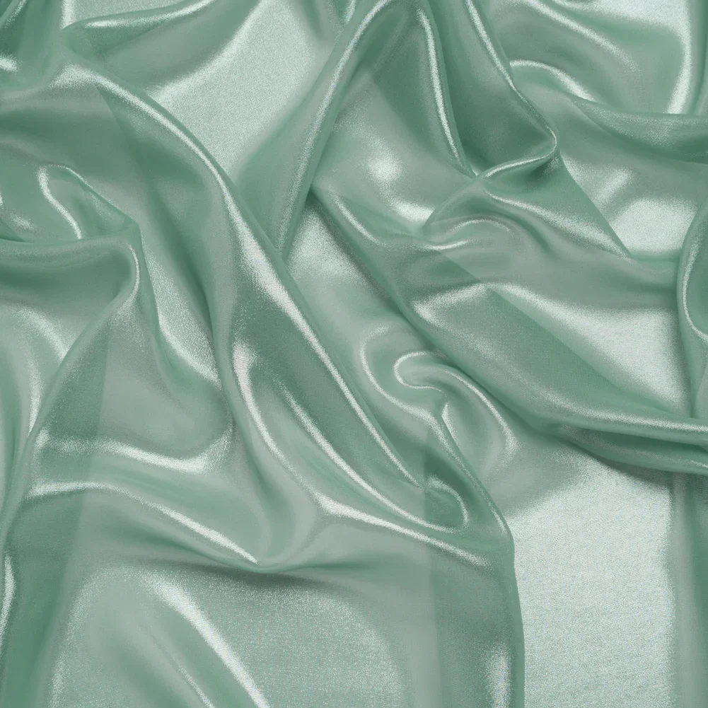 Image of Liquid Sheen Metallic Polyester Chiffon - Silver on Aqua - Liquid Sheen Chiffon Collection