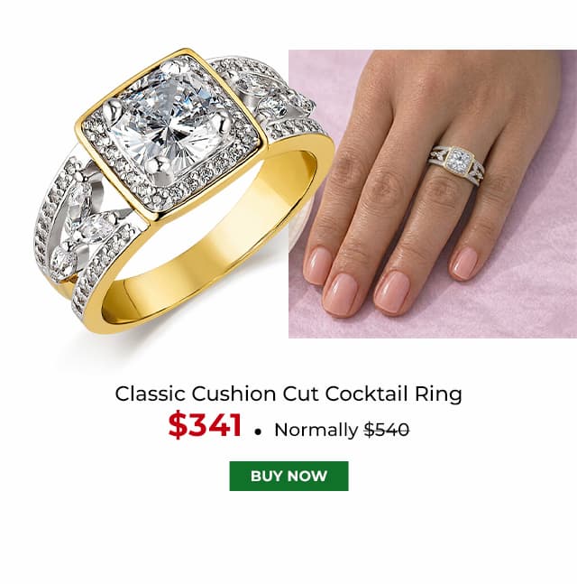 Classic Cushion Cut Cocktail Ring Gold Clad