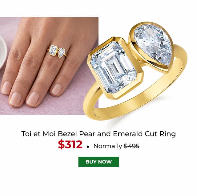 Toi et Moi Bezel Pear and Emerald Cut Ring Gold Clad