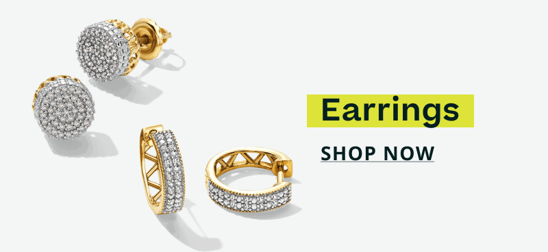 Pair of circular gold, clustered diamond studs & gold, diamond huggies. Earrings. Click here to shop now