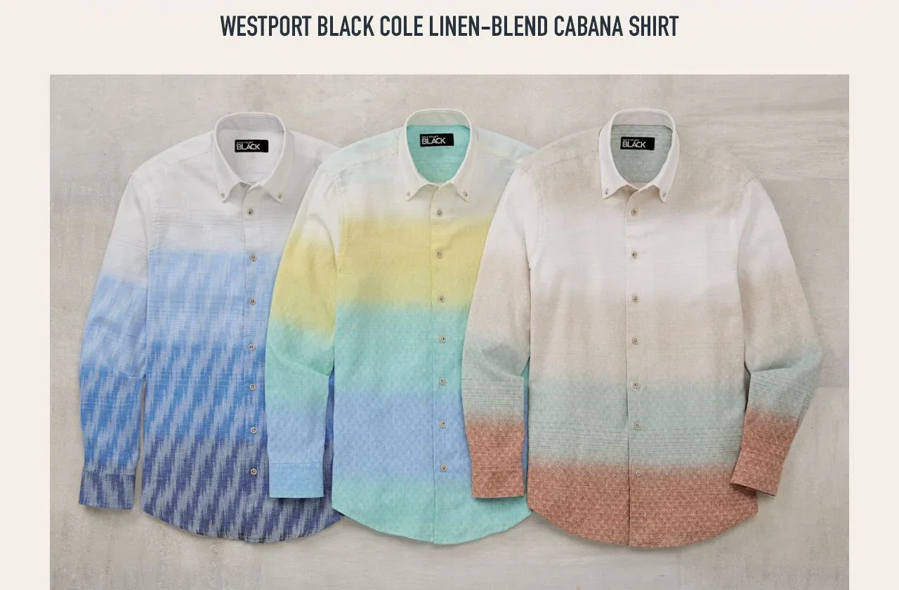 Westport Black Cotton/Linen Ombre Sport Shirts in three colors with label.