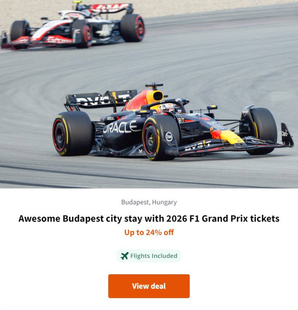 Awesome Budapest city stay with 2026 F1 Grand Prix tickets