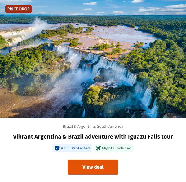 Vibrant Argentina & Brazil adventure with Iguazu Falls tour