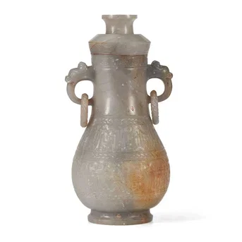 A Gray Jade Archaistic Hu-Form Vase and Cover
