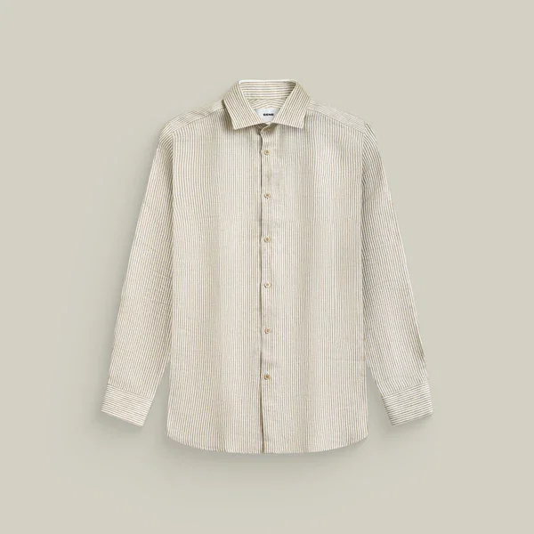 Cotton Linen Spread Shirt Brown Stripe
