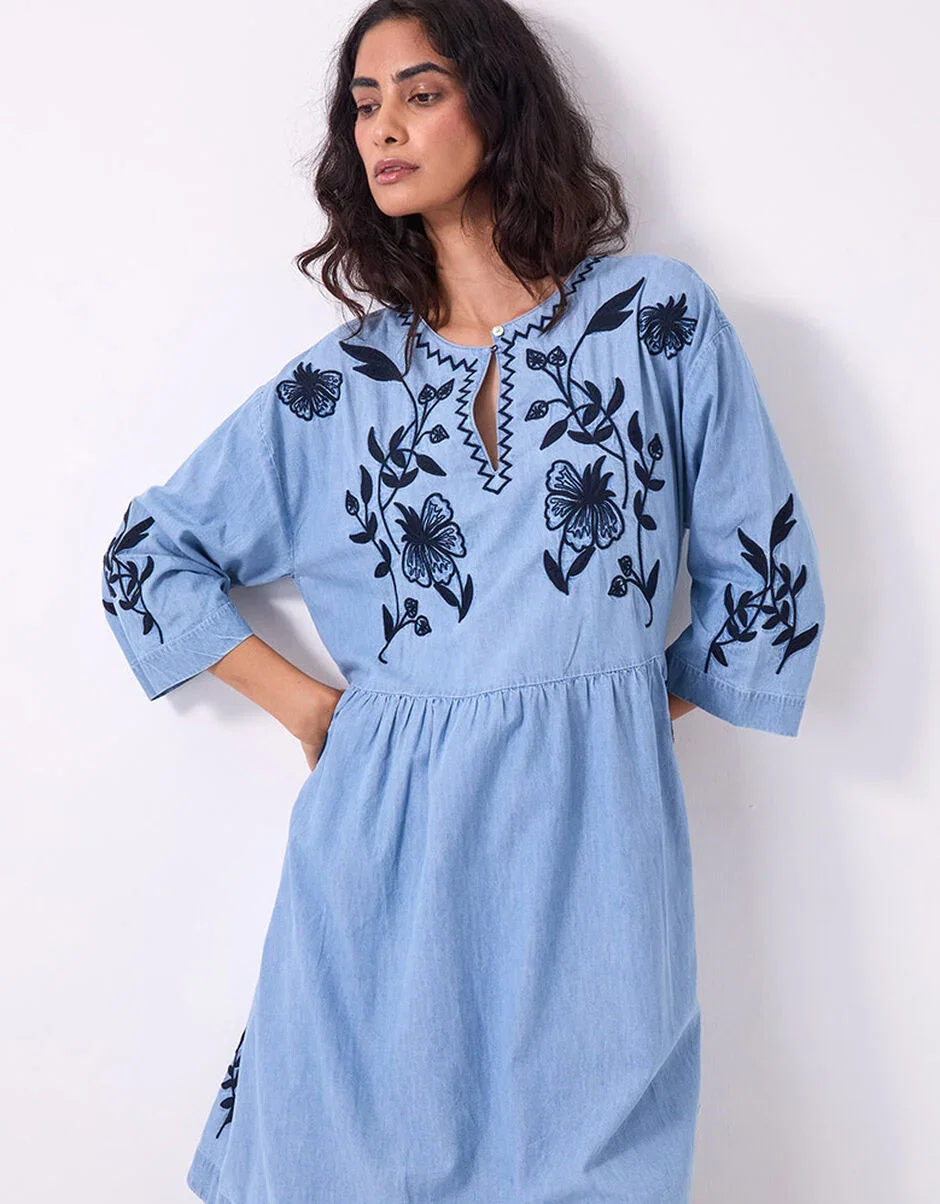Andie Embroidered Denim Mini Dress