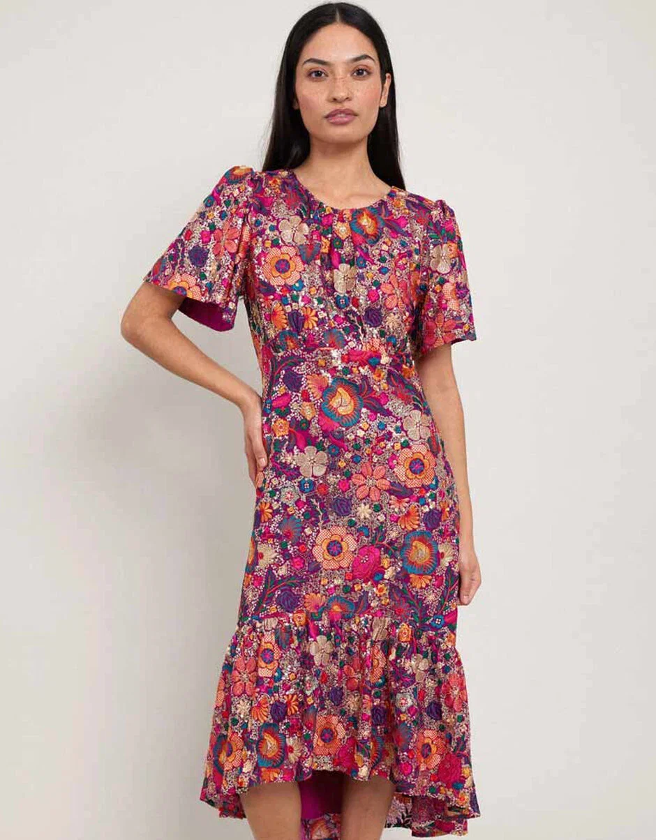 Ishi Floral Embellished Midi Dress