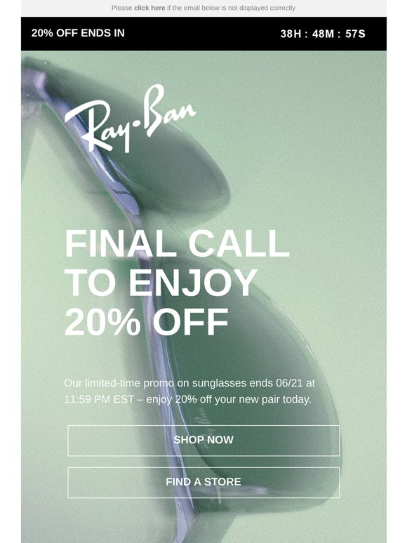 Enjoy 20% off Sunglasses