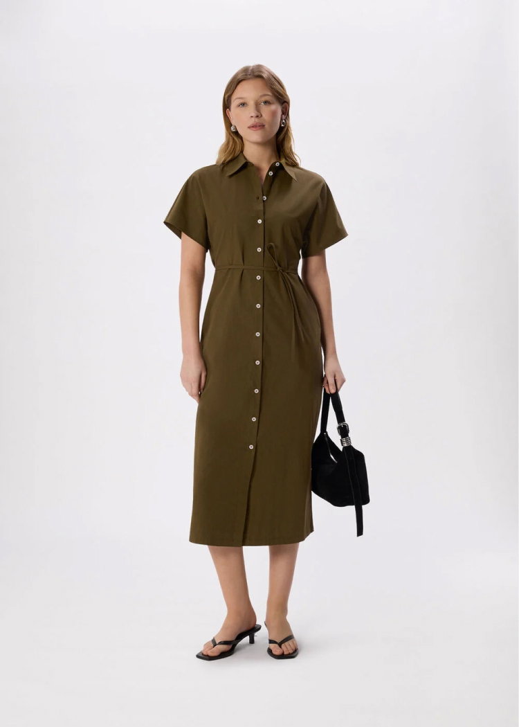 Khaki Cut Out Back Poplin Midi Dress