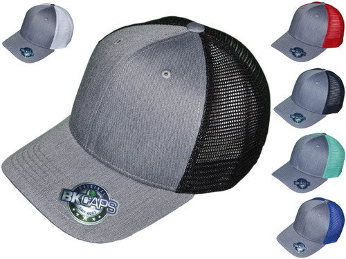 Heather Gray Trucker Hats - 6 Panel Structured Unisex Twill Mid Profile Mesh Snapback Caps (6 Colors) - 5317