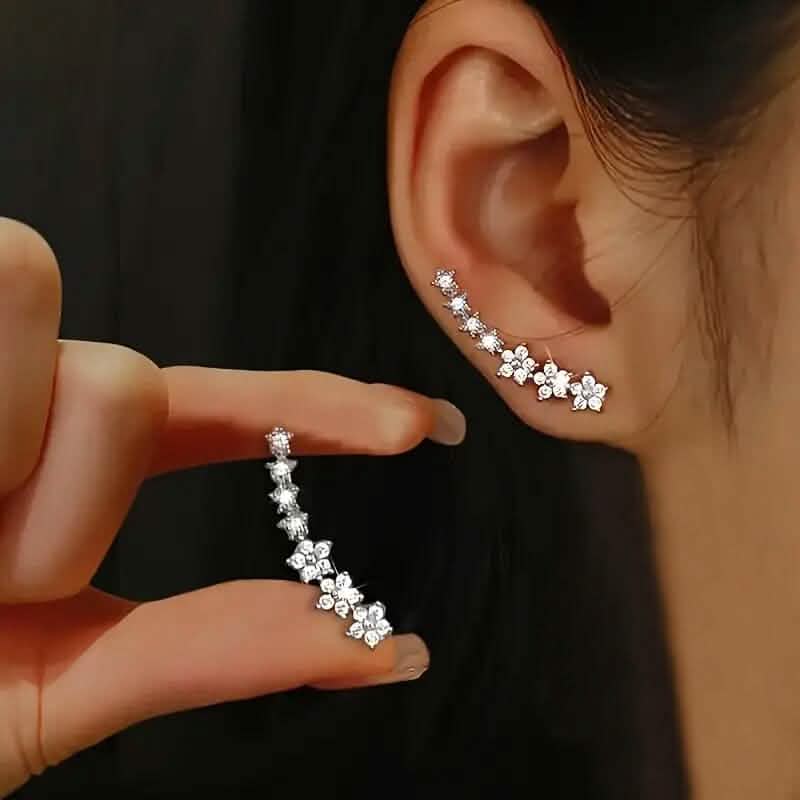 Image of 925 Silver Climber Earrings with Hypoallergenic Synthetic Cubic Zirconia