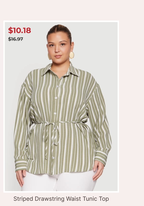 Shop Plus Size Striped Drawstring Waist Tunic Top