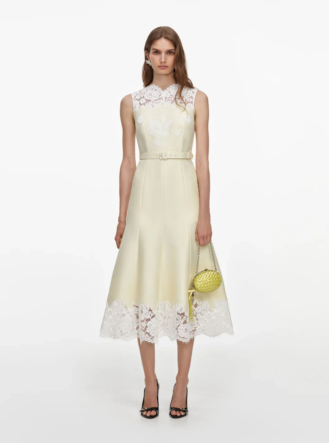 YELLOW TAFFETA LACE MIDI DRESS