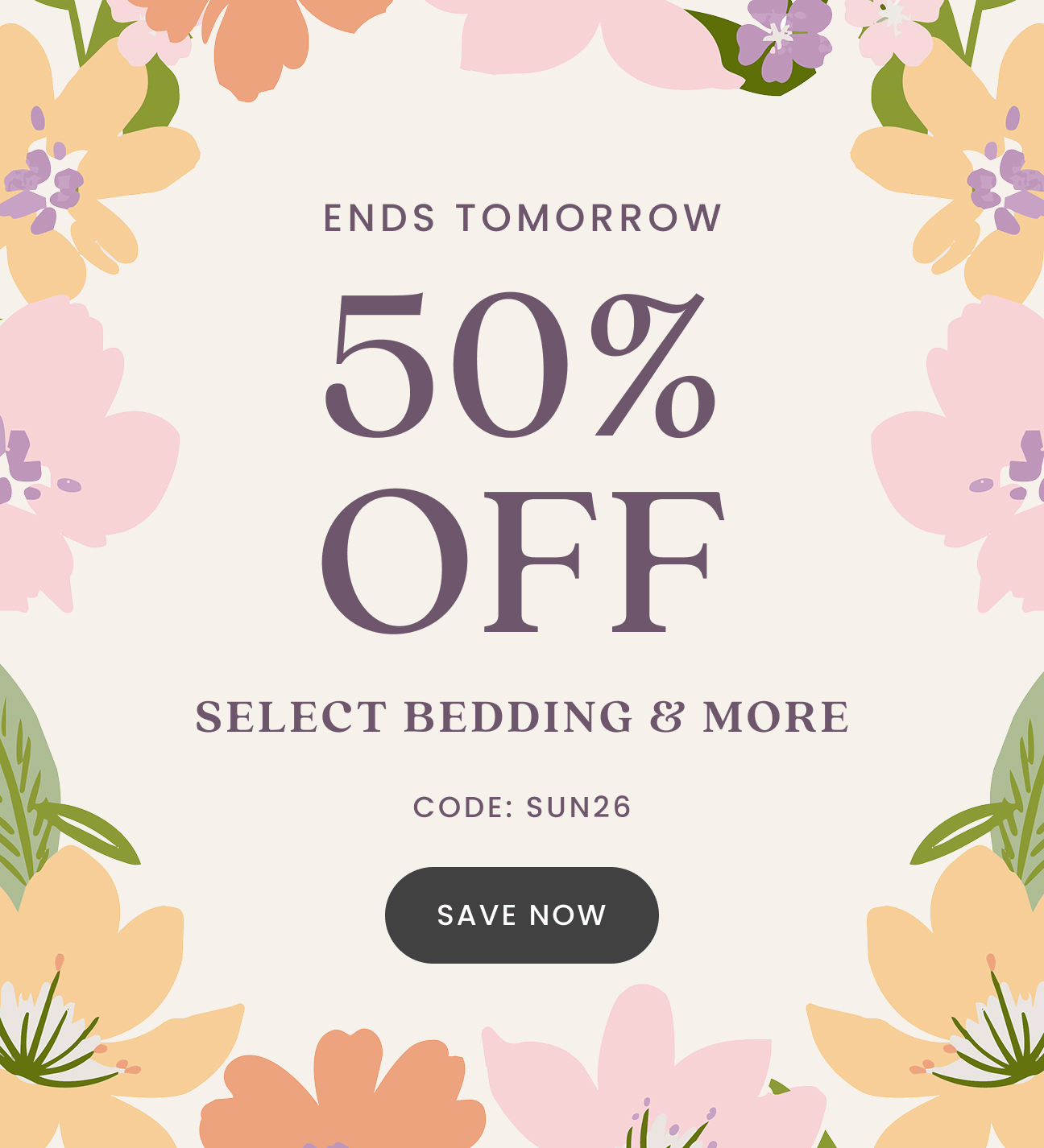50% Off Select Bedding Flash Sale