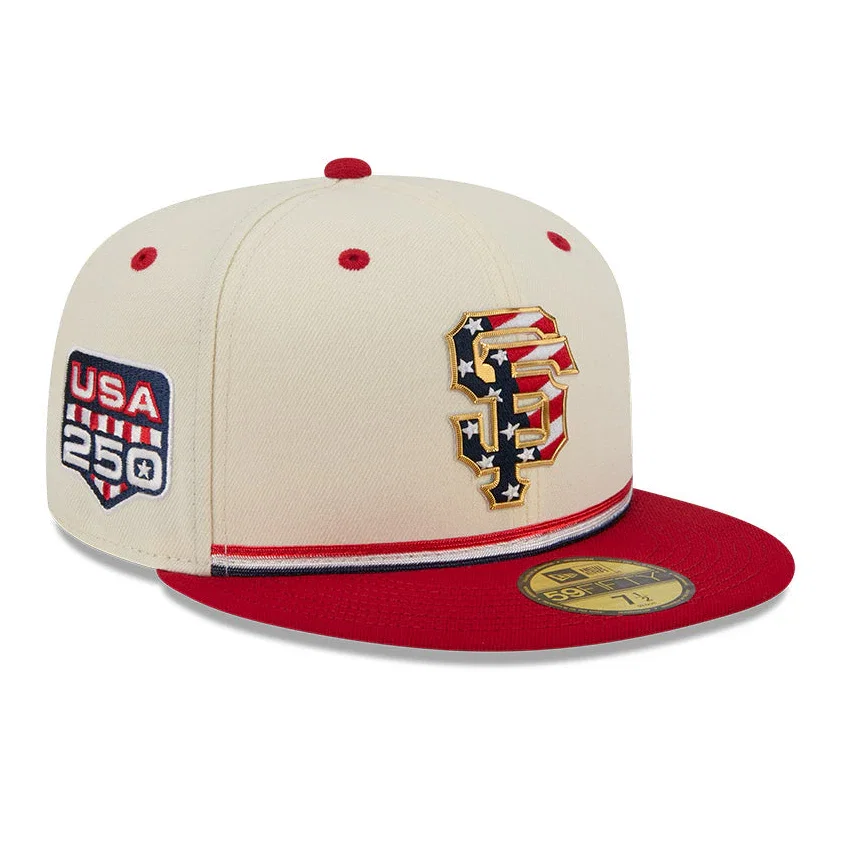 Image of New Era 59Fifty 2026 MLB 4th of July San Francisco Giants 250th Anniversary Patch Hat - White, Red