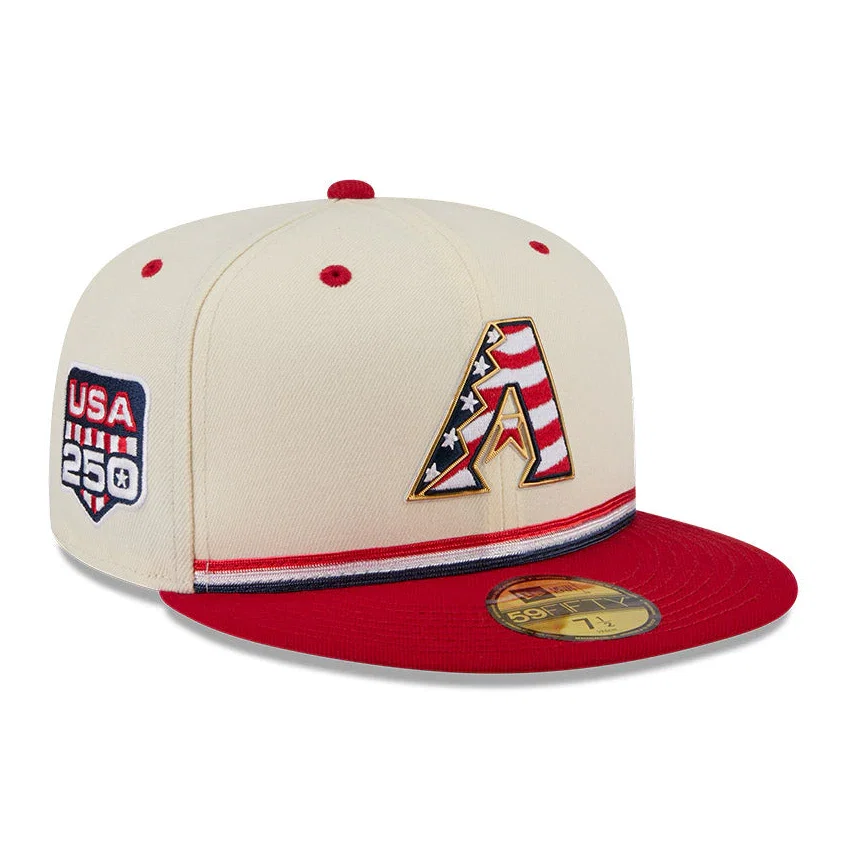 Image of New Era 59Fifty 2026 MLB 4th of July Arizona Diamondbacks 250th Anniversary Patch Hat - White, Red